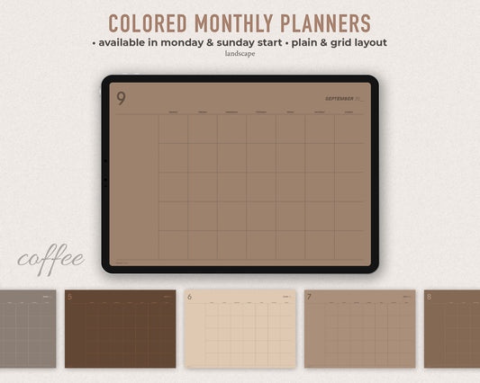 Undated Digital Monthly Planner - Coffee theme