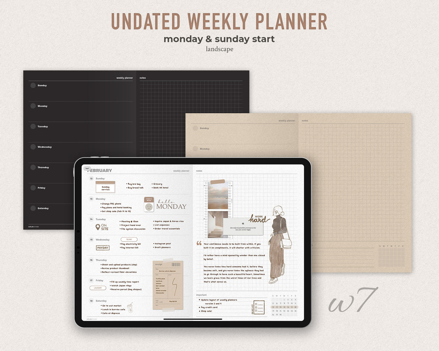 Undated Digital Weekly Planner - w7