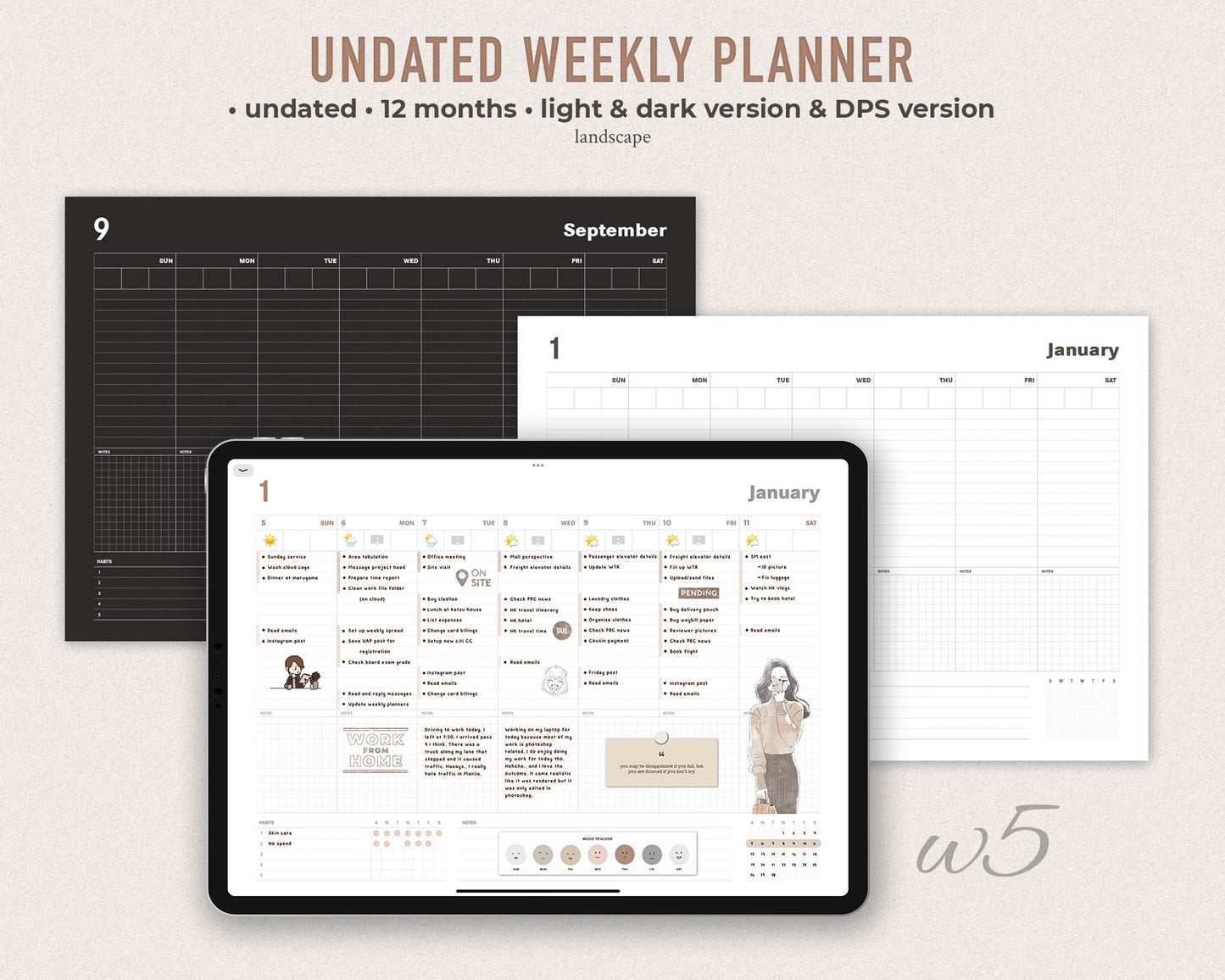 Undated Digital Weekly Planner - w5