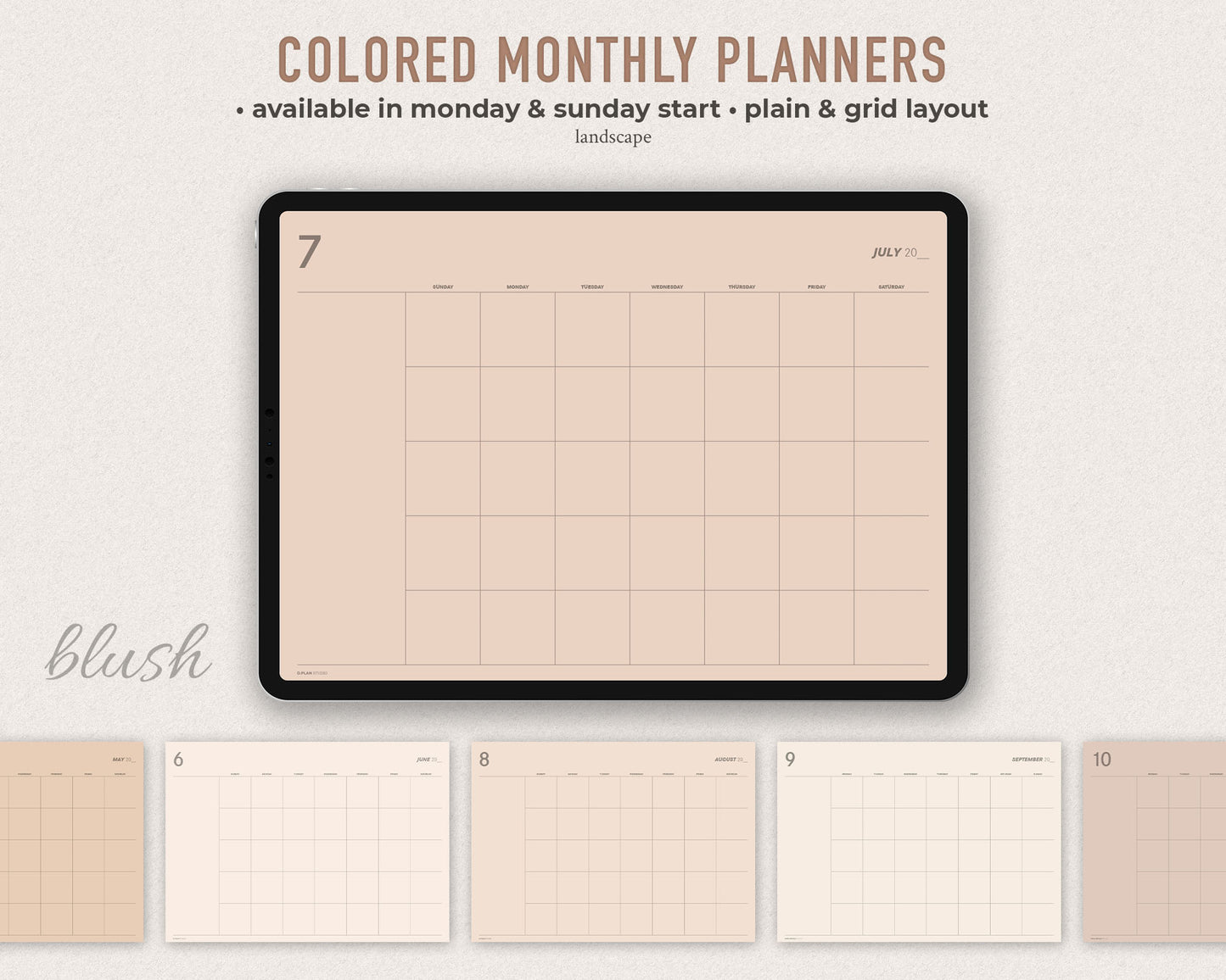Undated Digital Monthly Planner - Blush theme
