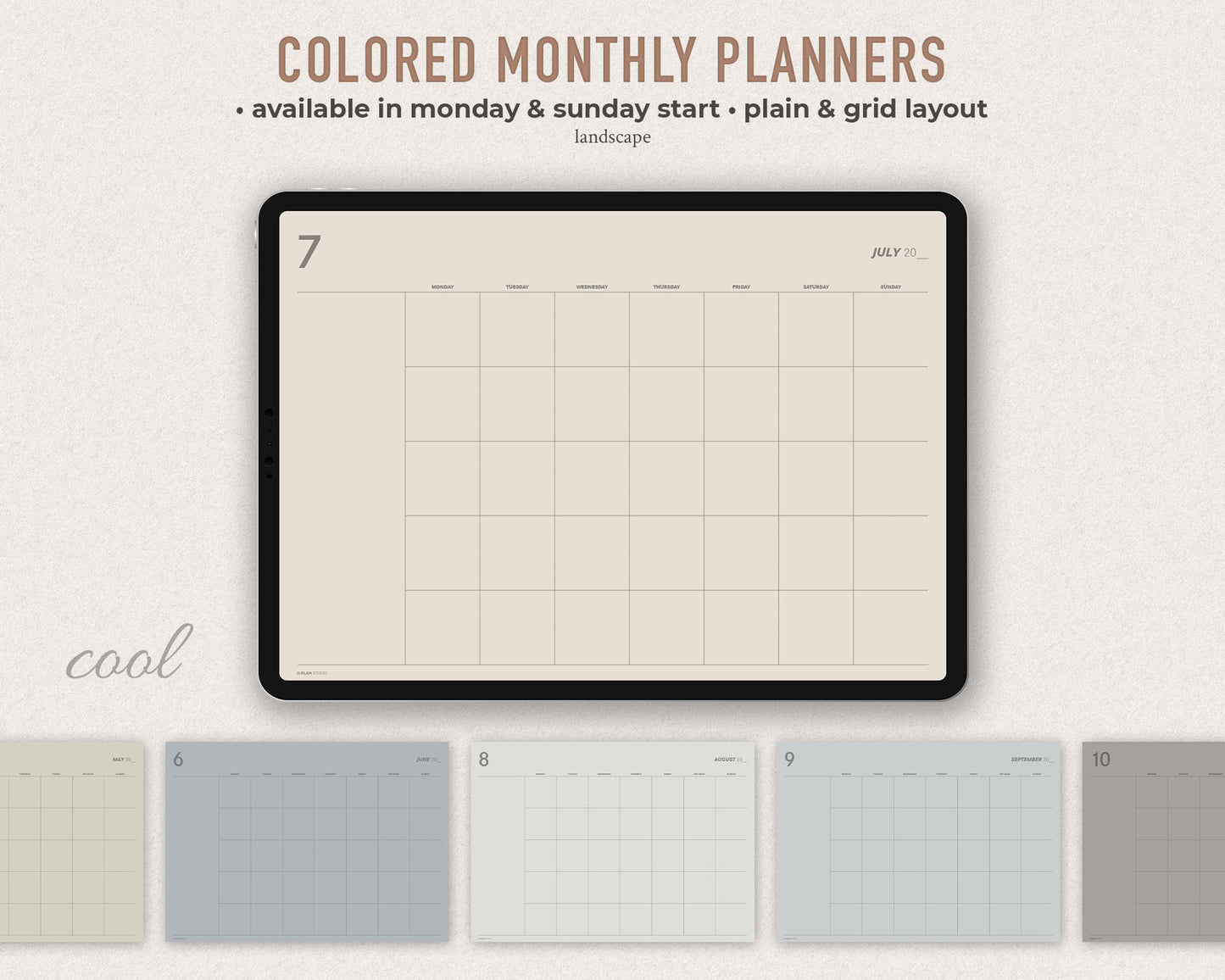 Undated Digital Monthly Planner - Cool theme
