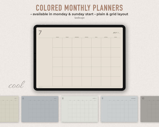Undated Digital Monthly Planner - Cool theme