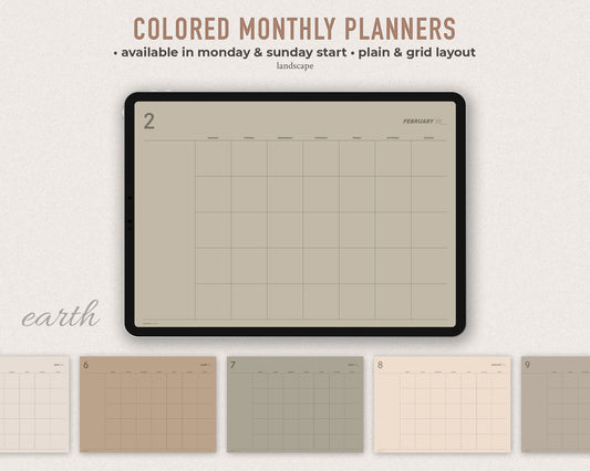 Undated Digital Monthly Planner - Earth theme