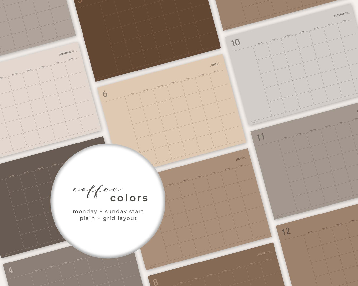 Undated Digital Monthly Planner - Coffee theme
