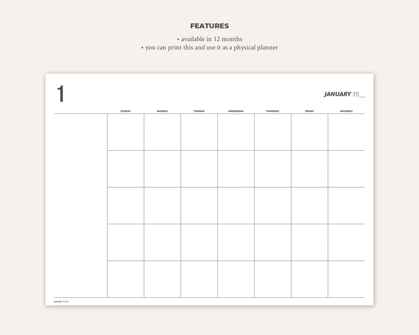 Undated Digital Monthly Planner - m1